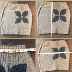 boho, Tan Knit Skirt with Floral Design